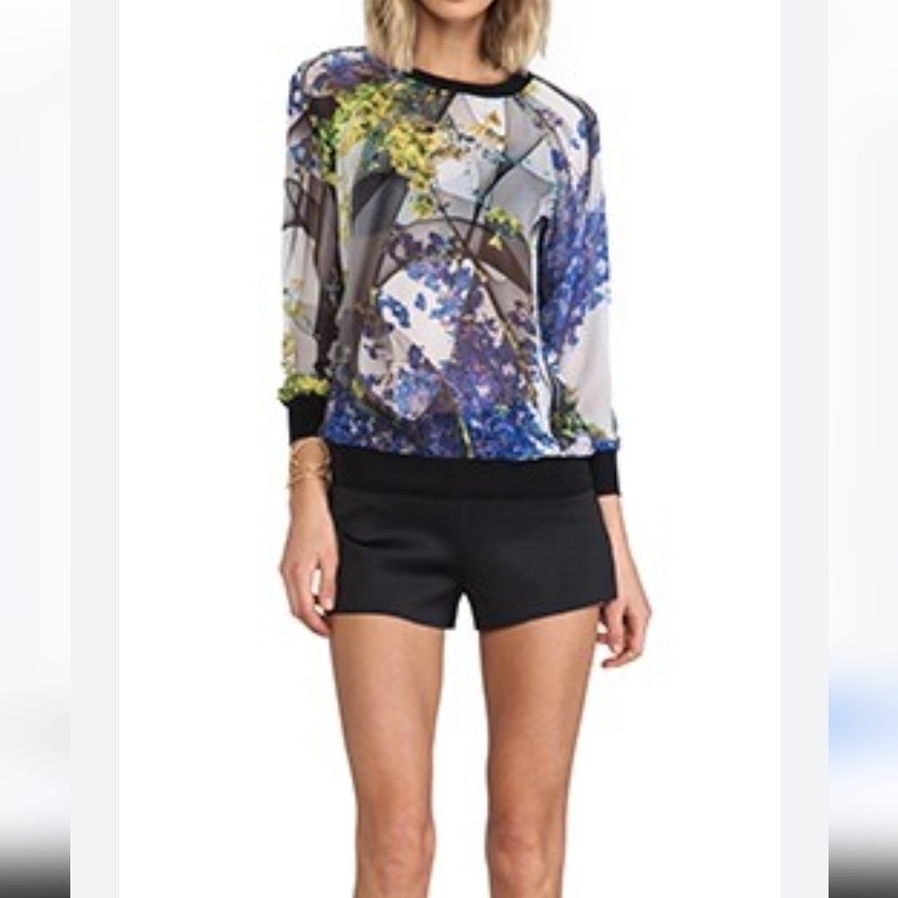 CLOVER CANYON Space Garden Semi Sheer Floral Pullover Sweatshirt S